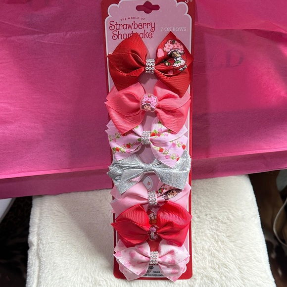 Strawberry Shortcake Kids Hair Bow Collection - Red, Pink, Silver 7 bows 🎀 - Picture 3 of 9